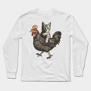 Funny Cat Riding a Chicken Long Sleeve T-Shirt